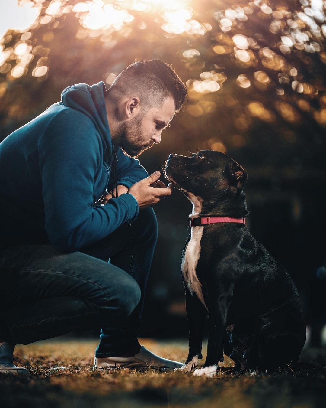 Mann mit schwarzem Hund